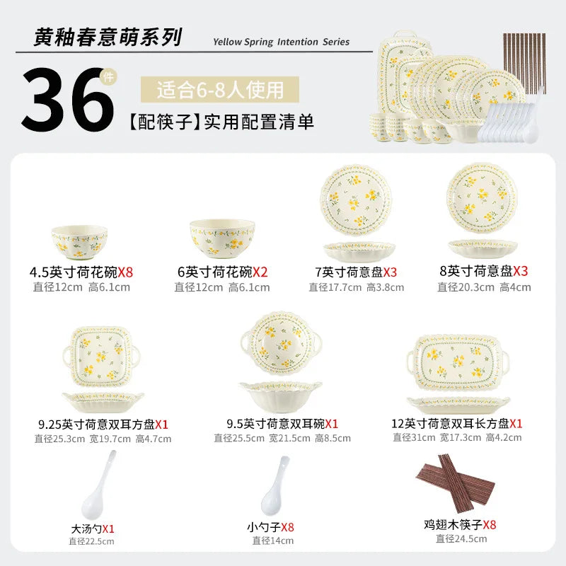 LingAo-Japanese Country Style Ceramic Tableware Set of Plates and Bowls with Underglaze Colors