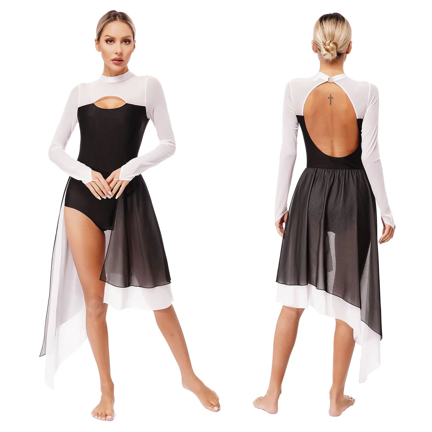 Women Ballet Modern Lyrical Dance Dress Classic Dance Body Rhyme Tutu Ballet Gymnastics Leotard Dress Skating Clothes Dancewear