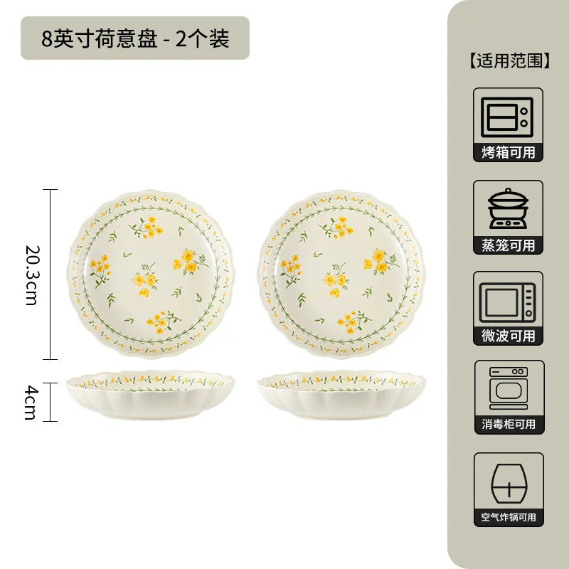 LingAo-Japanese Country Style Ceramic Tableware Set of Plates and Bowls with Underglaze Colors