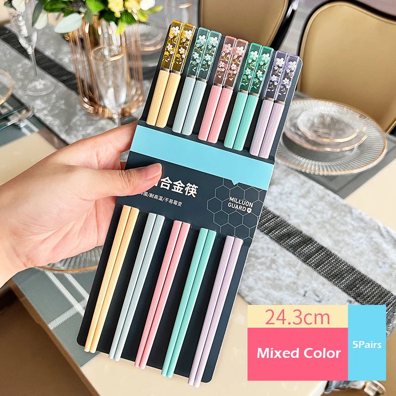 5 Pairs Chopsticks Chinese Style Household Non-slip Set Tableware Chopsticks Multi Color Chopsticks Set Kitchen Utensils