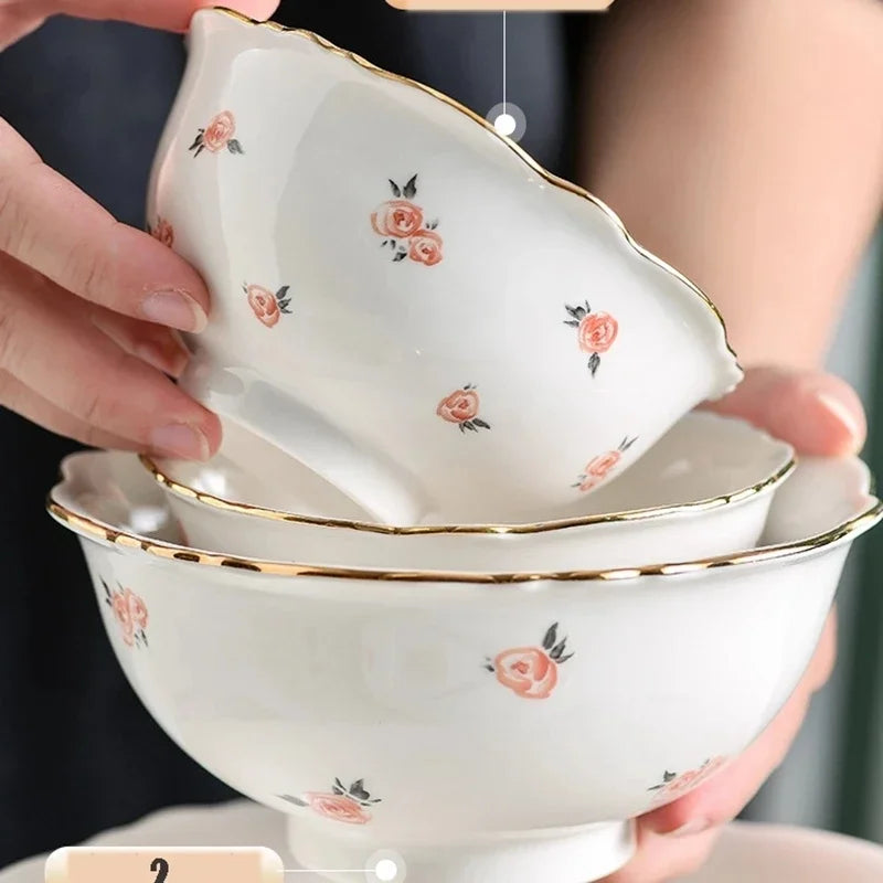 Creativity Plates and Bowls Set Kawaii Scoop Plate Elegant Phnom Penh Ceramic Bowl Set Household Salad Bowl Spoon Steak Plate