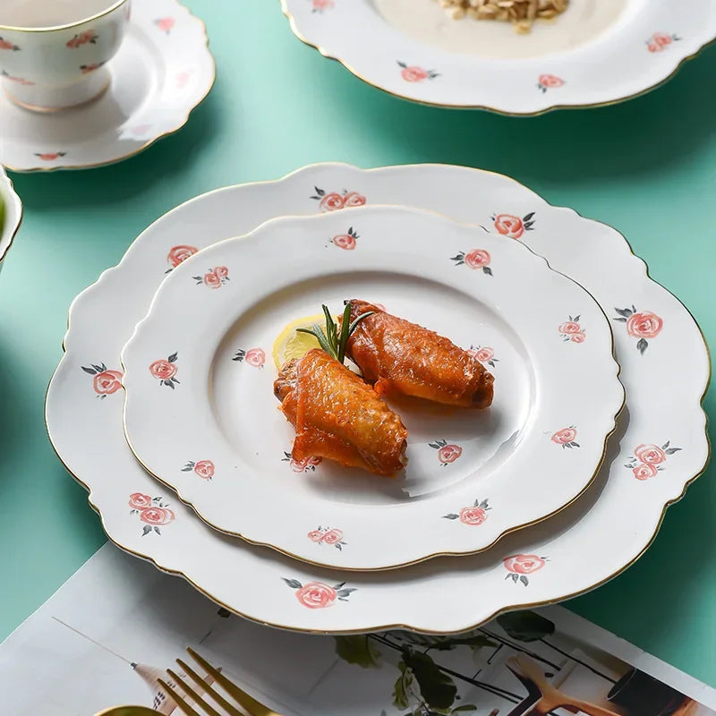 Creativity Plates and Bowls Set Kawaii Scoop Plate Elegant Phnom Penh Ceramic Bowl Set Household Salad Bowl Spoon Steak Plate