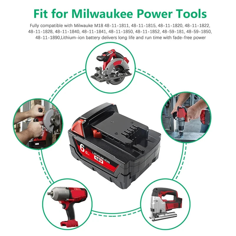 6000mAH/9000mAH For Milwaukee M18 18V Replacement For Milwaukee M18B5 XC Li-ion battery 48-11-1815 48-11-1850 2604-22 2604-20
