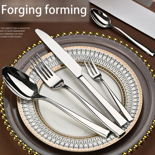 304 stainless steel square handle tableware set thickened restaurant hotel household high-end knife fork set