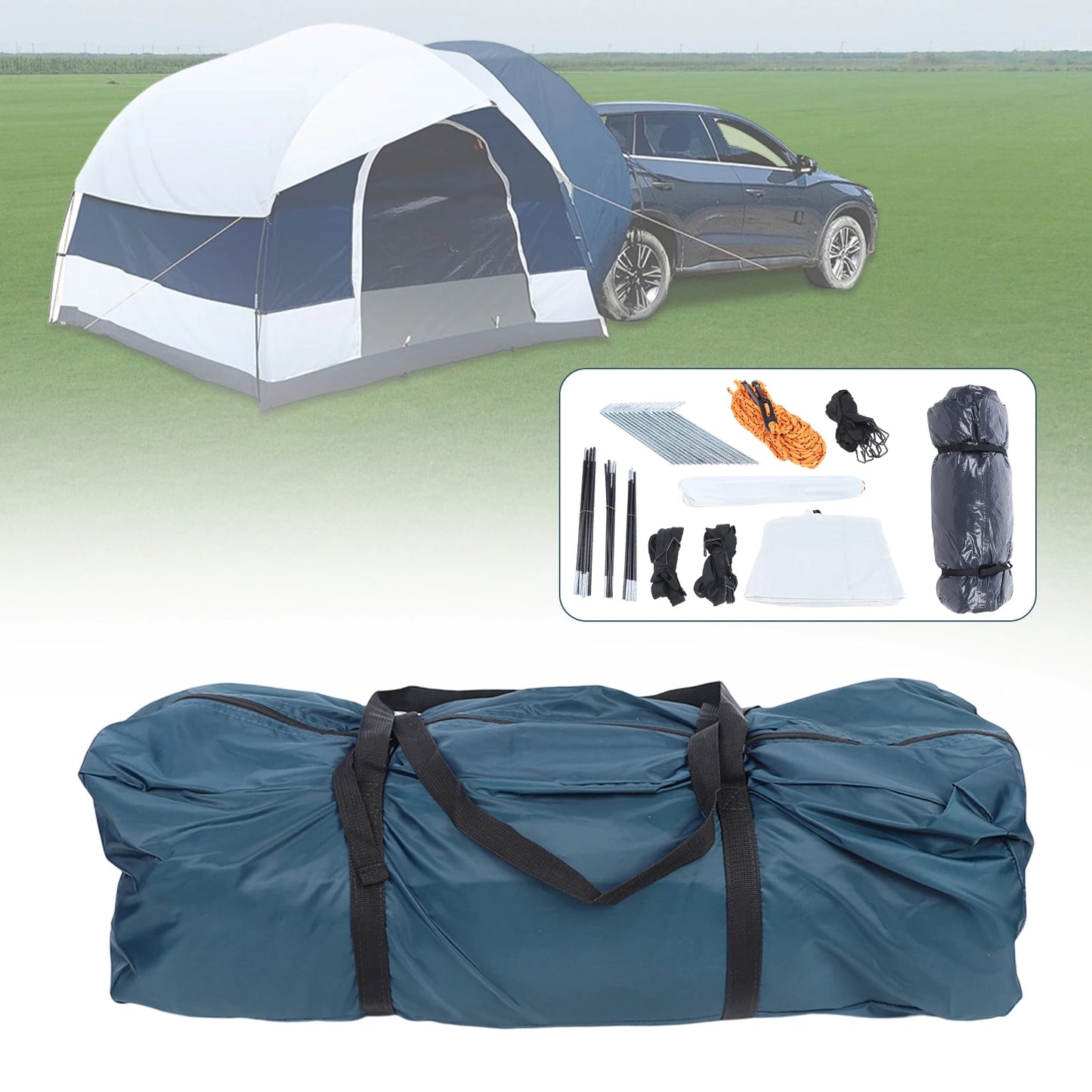 210D Oxford Cloth 4 Person Camping Tents Outdoor Waterproof Outdoor Car Tent Large Space White Green