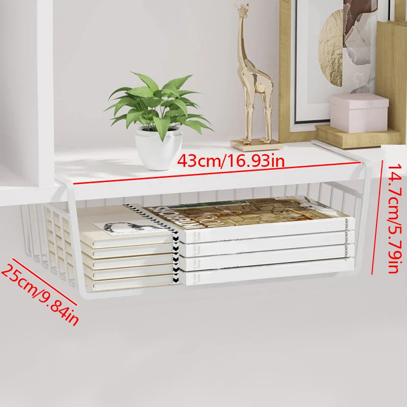 White/Black Hanging Net Basket Iron Large Capacity Under Cabinet Wall Wardrobe Storage Basket Spice Dishes Shelves Kitchen Tools