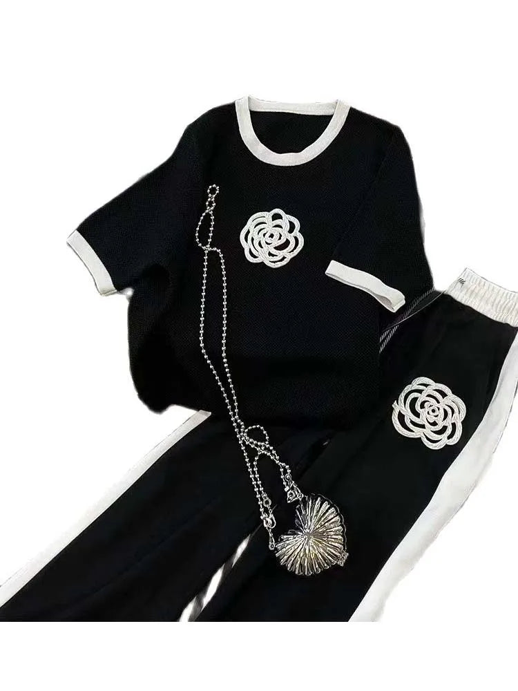 Fashion Two Piece Set Summer Clothes For Women Dresy Damskie Casual Wide Leg Pants Print T Shirt Suits Female clothes big 3XL