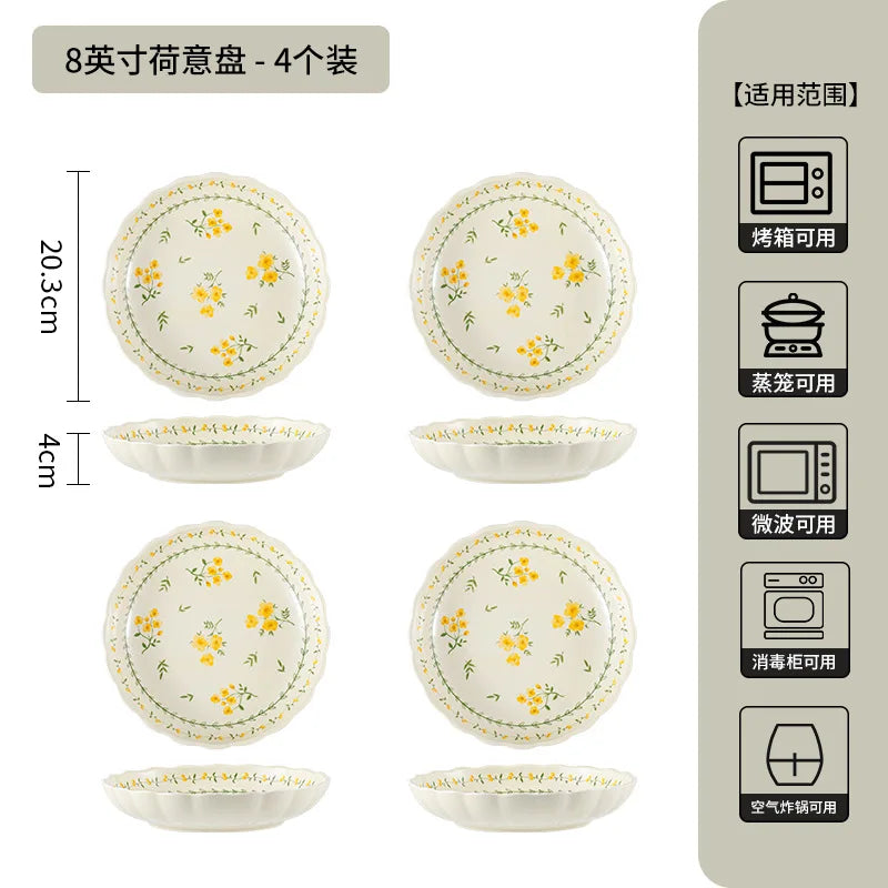 LingAo-Japanese Country Style Ceramic Tableware Set of Plates and Bowls with Underglaze Colors
