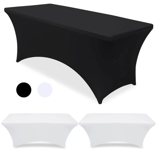 4/6FT White/Black High Stretch Tablecloth Wedding Party Beauty Massage Elastic Hotel Birthday Cover Rectangular Table Cloth