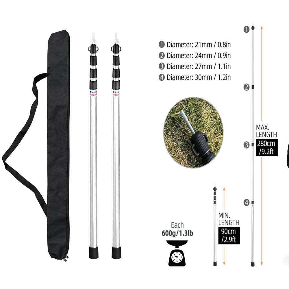 Adjustable Tent Support Rod Beach Shelter Tarp Awning Pole Thicken Aluminum Alloy Tent Pole Camping Accessories for Camping Tent