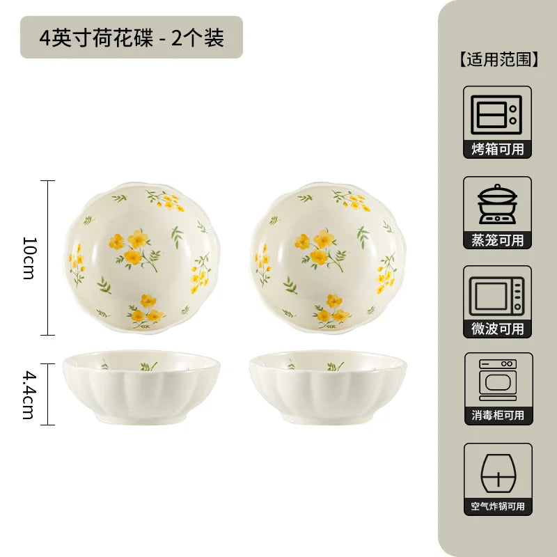 LingAo-Japanese Country Style Ceramic Tableware Set of Plates and Bowls with Underglaze Colors