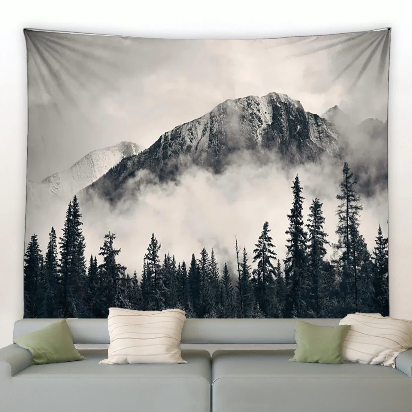 Chinese Ink Landscape Painting Tapestry Wall Hanging Sunrise Room Bedroom Background Decorative Blanket