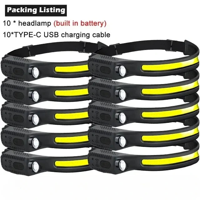Powerful Induction COB LED Headlamp Built-in Battery USB Rechargeable Head Torch Outdoor Waterproof Camping Fishing Headlight