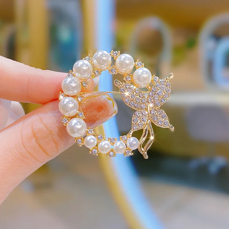 Exquisite Opal Wheat Ear Rhinestone Brooches for Women Crystal Cat’s Eye Stone Pins Suit Clothes Luxury Jewelry Accessories