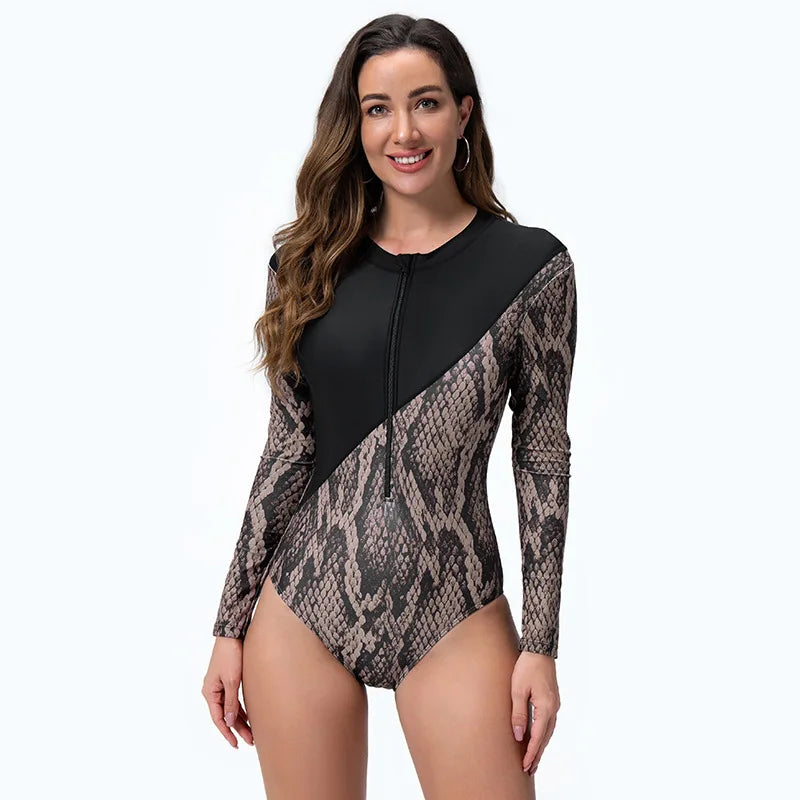 2024 Woman Swimsuit Long-Sleeve Quick Dry Surfing Suit Adult Diving Clothes One-Piece Bathing Suit Women‘s Swimwear