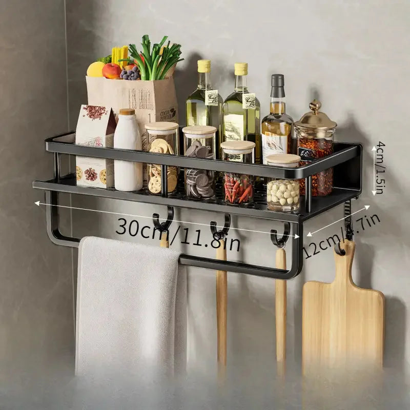 Multifunctional Kitchen Storage Rack Seasoning Storage Rack Wall-Mounted Kitchen Supplies Spatula Hook Rag Rod