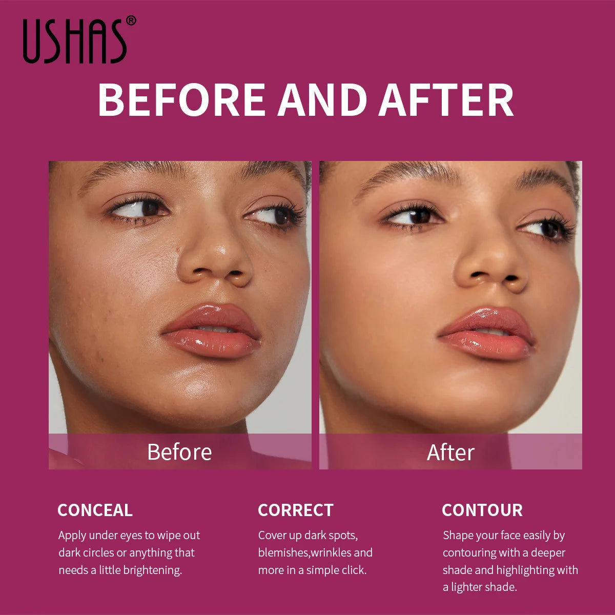USHAS Sponge Head Cosmetics Black Circle Tear Marks Acne Mask foundation make-up Eraser Waterproof Skin concealer