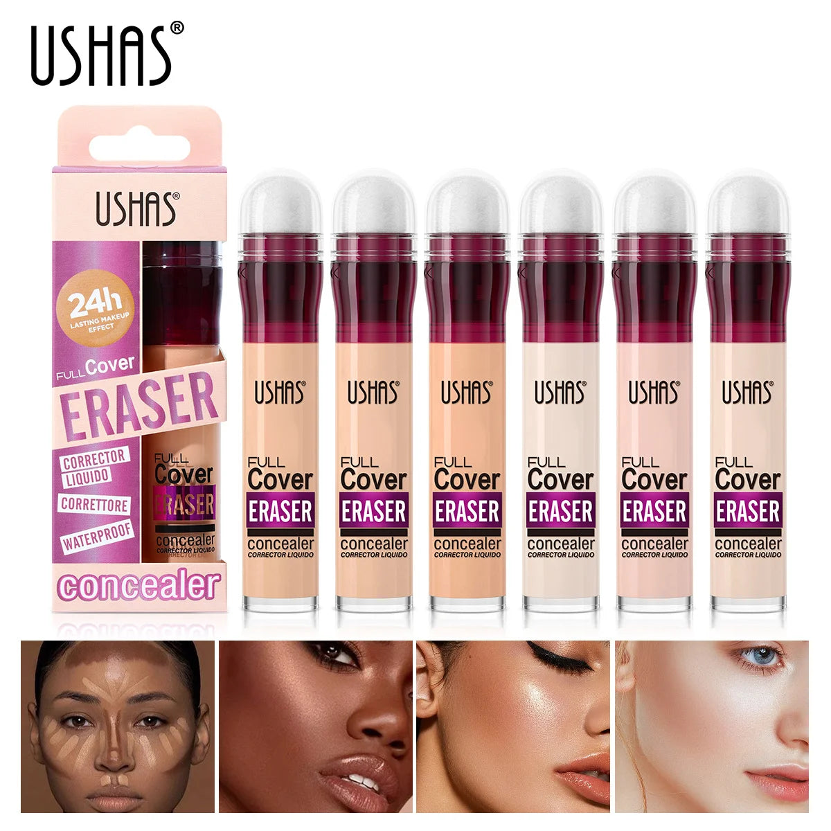 USHAS Sponge Head Cosmetics Black Circle Tear Marks Acne Mask foundation make-up Eraser Waterproof Skin concealer