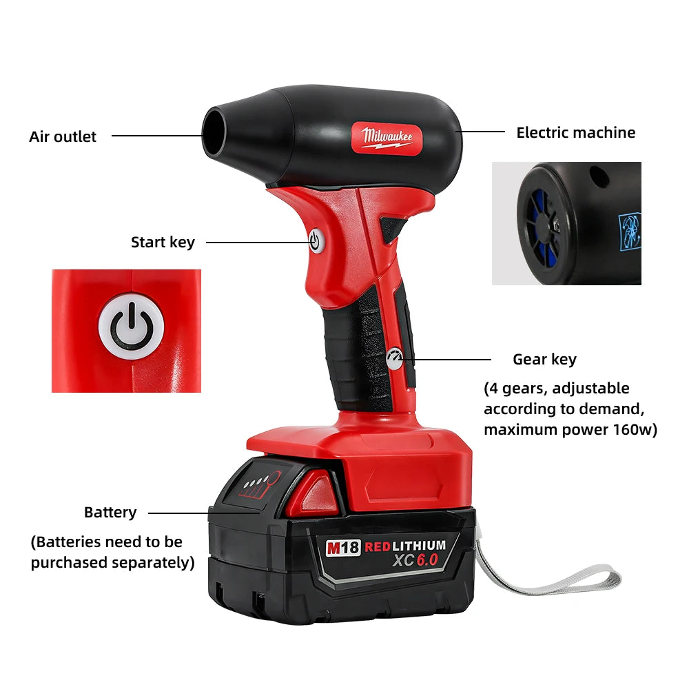 Milwaukee Brushless  Electric Turbo Blowers Jet Fan 45M/S Violent 130000RPM Car Dryer Handheld Dust Blowing Tool For 18V Battery