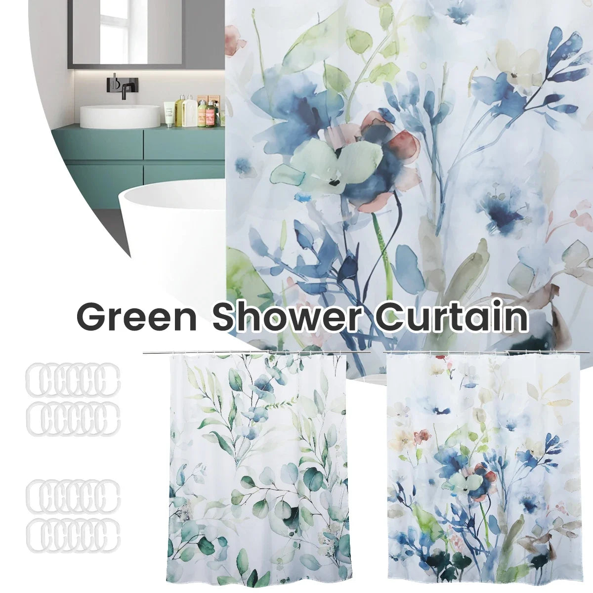 Plants Shower Curtain Waterproof Shower Curtain Polyester Fabric 3D Printing Bathroom Curtains Bathroom Decor With Hooks