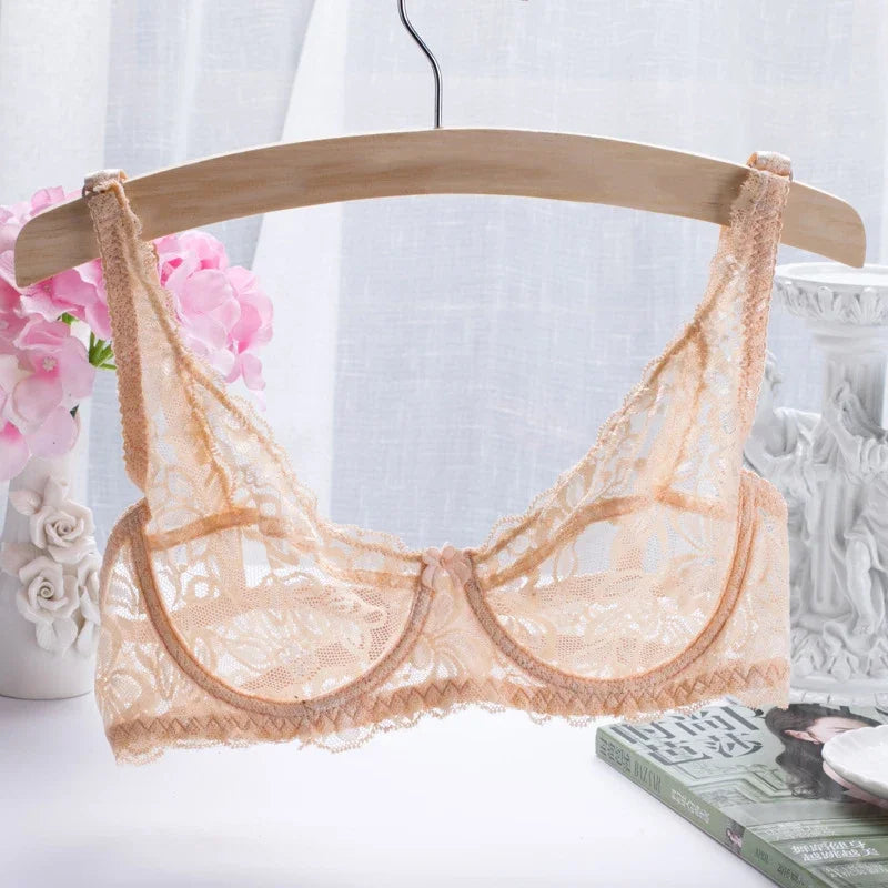 2025 Women’s Comfy Fashion Sexy Lingerie Lace Hollow Out Transparent Bra Underwire Bra Underwear Erotic Attractive Women Clothes